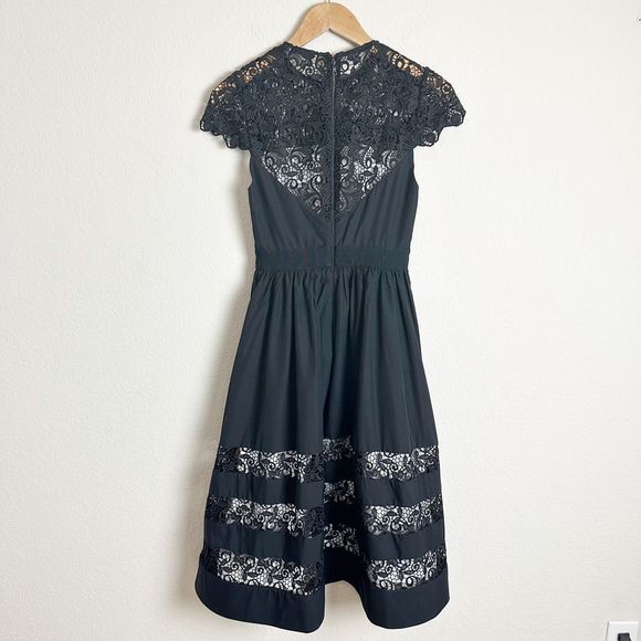 ALICE & OLIVIA Black Mallie Dress Size 0 XS Lace Midi Elegant AUDREY HEPBURN - Picture 10 of 13
